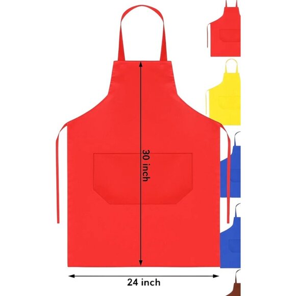 Yellow Adjustable Apron with Pockets – Unisex Polyester Apron for Cooking, Craft - Picture 3 of 7